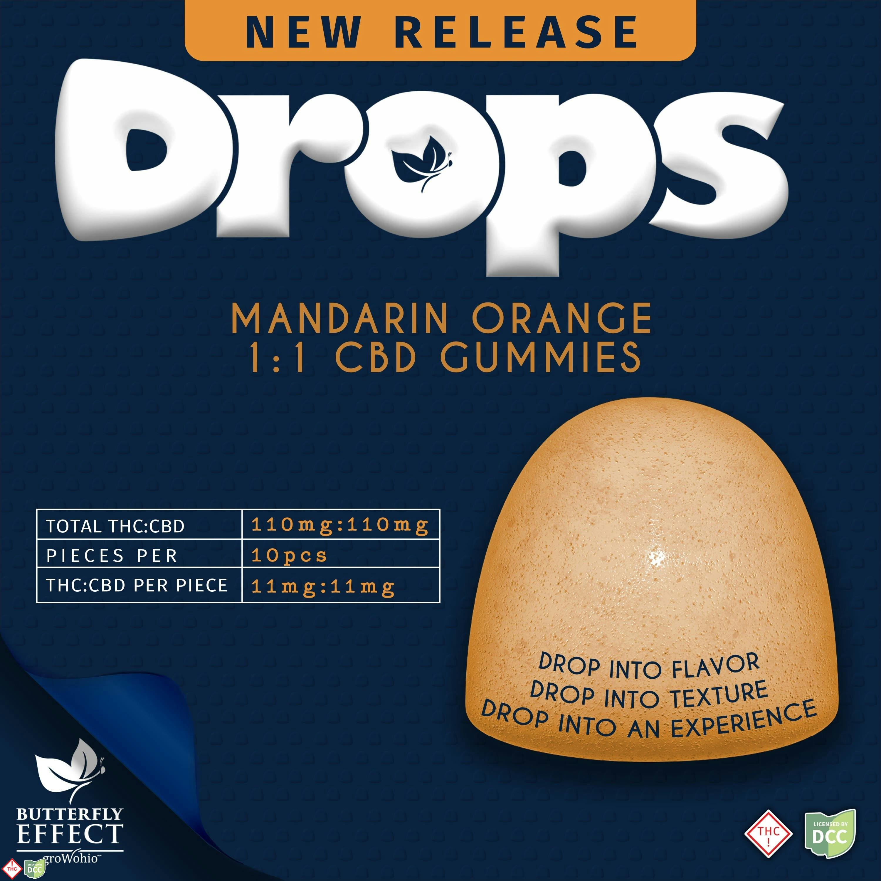 Butterfly Effect - 1:1 CBD Orange Gummie Drops - 10ct - 110mg