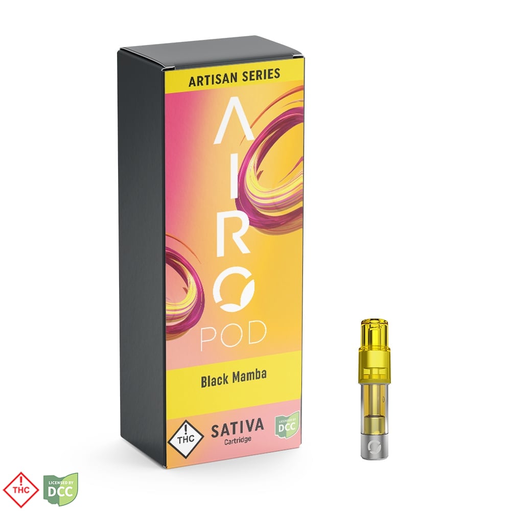 ARTISAN SERIES BLACK MAMBA AIROPRO CARTRIDGE - VAPE CART - .5G - SATIVA - THC: 353.5MG CBD: 93.5MG