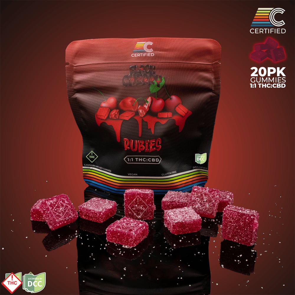 1:1 Black Cherry Ruby Gems [20pk] (100mg CBD/100mg THC)