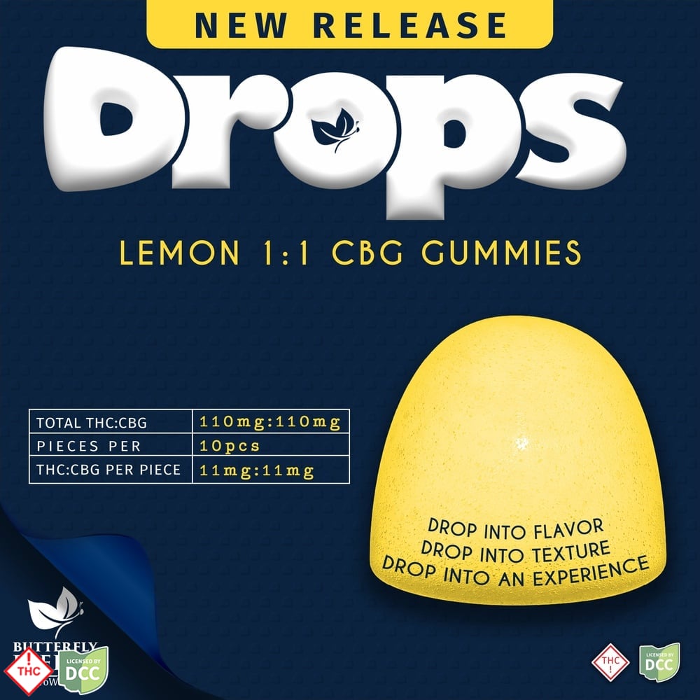 Butterfly Effect - 1:1 CBG Lemon Gummie Drops - 10ct - 110mg