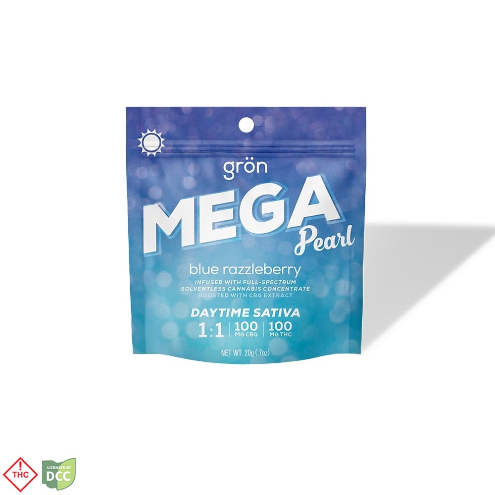 1:1 Blue Razzleberry Mega Pearl [2pk, 10 Servings] (110mg THC/110mg CBG)