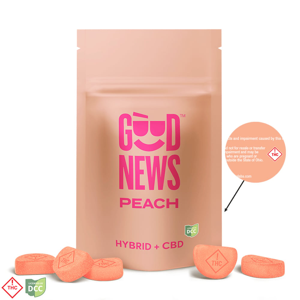 GOOD NEWS DAY OFF PEACH 1:1 GUMMIES - EDIBLE - 10PK - HYBRID - THC: 108.37MG CBD: 111.83MG