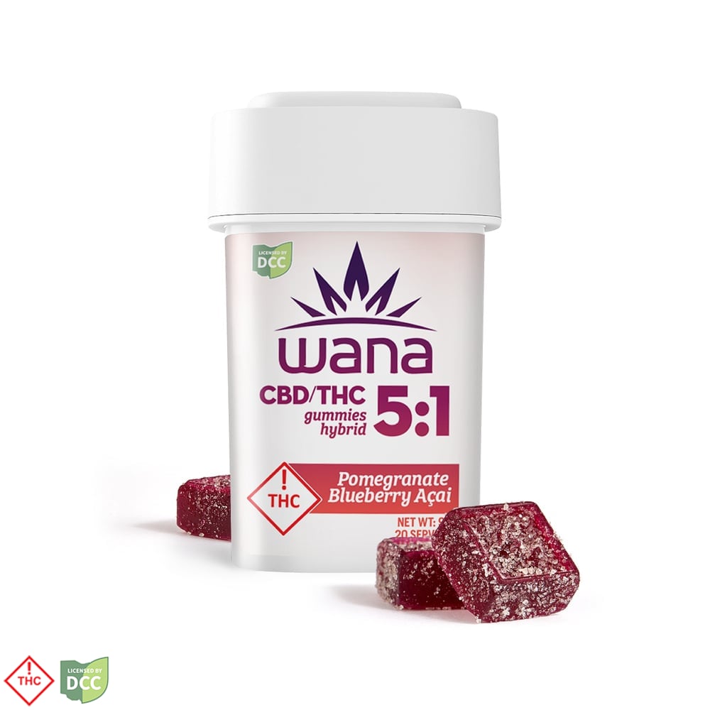 WANA POMEGRANATE BLUEBERRY ACAI 5:1 GUMMIES - EDIBLE - 20PK - THC: 99.9MG CBD: 486.9MG