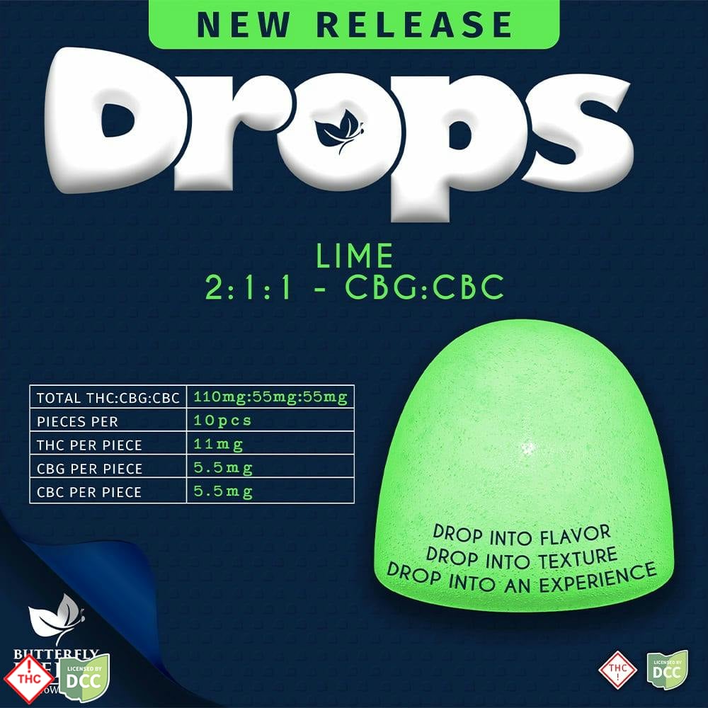 DROPS Lime 2:1:1 CBG:CBC [10pk] (110mg THC/55mg CBG/55mg CBC)