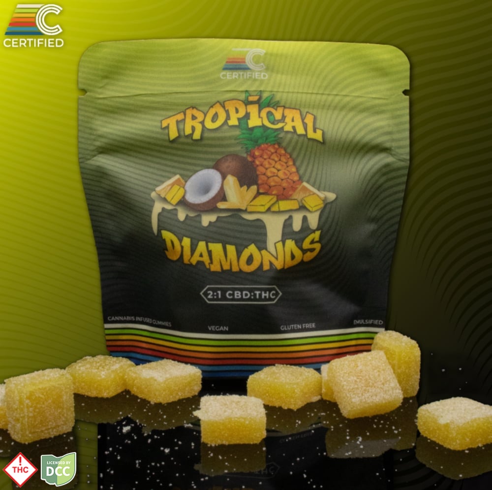 2:1 Tropical Diamonds (192mg CBD/99mg THC), 10 pieces