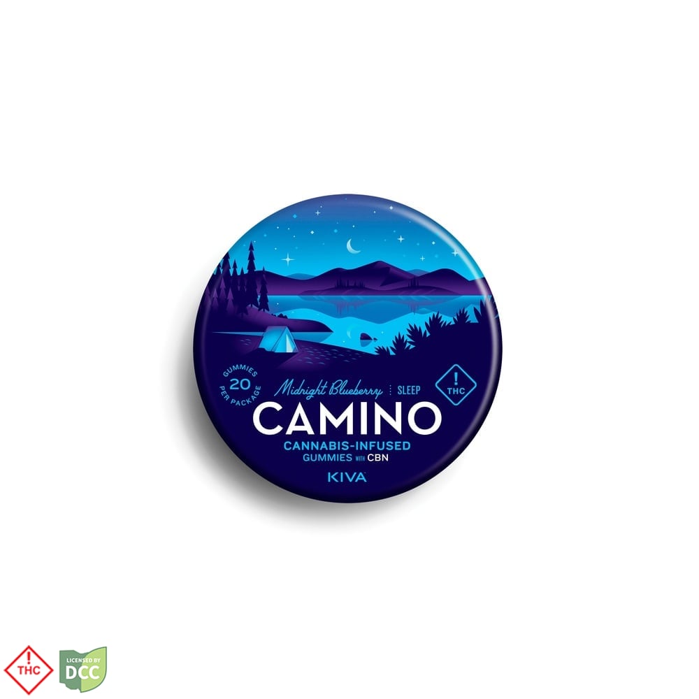 KIVA MIDNIGHT BLUEBERRY CAMINO GUMMIES - EDIBLE - 20PK - INDICA - THC: 100.73MG CBD: 0MG