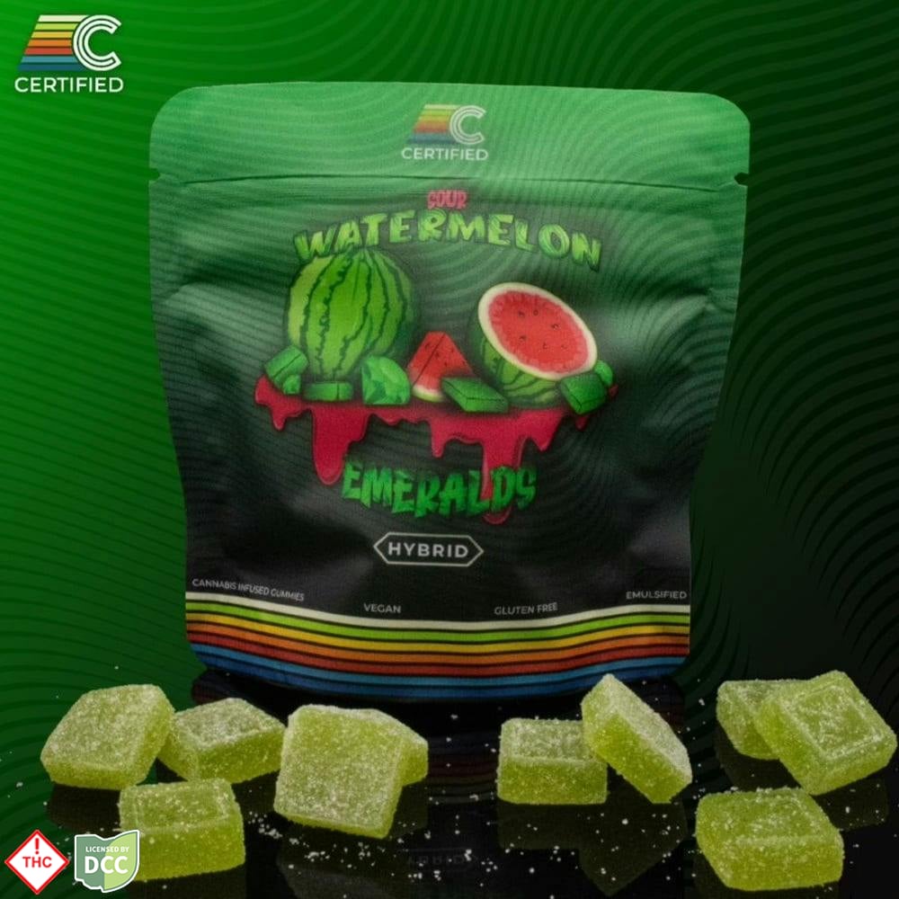 SOUR WATERMELON EMERALDS GUMMIES - EDIBLE - 10PK - HYBRID - THC: 92.59MG CBD: 0MG