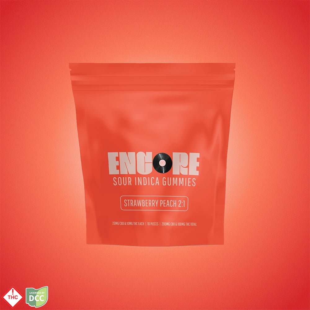2:1 Sour Strawberry Peach CBD:THC [10pk] (200mg CBD/100mg THC)