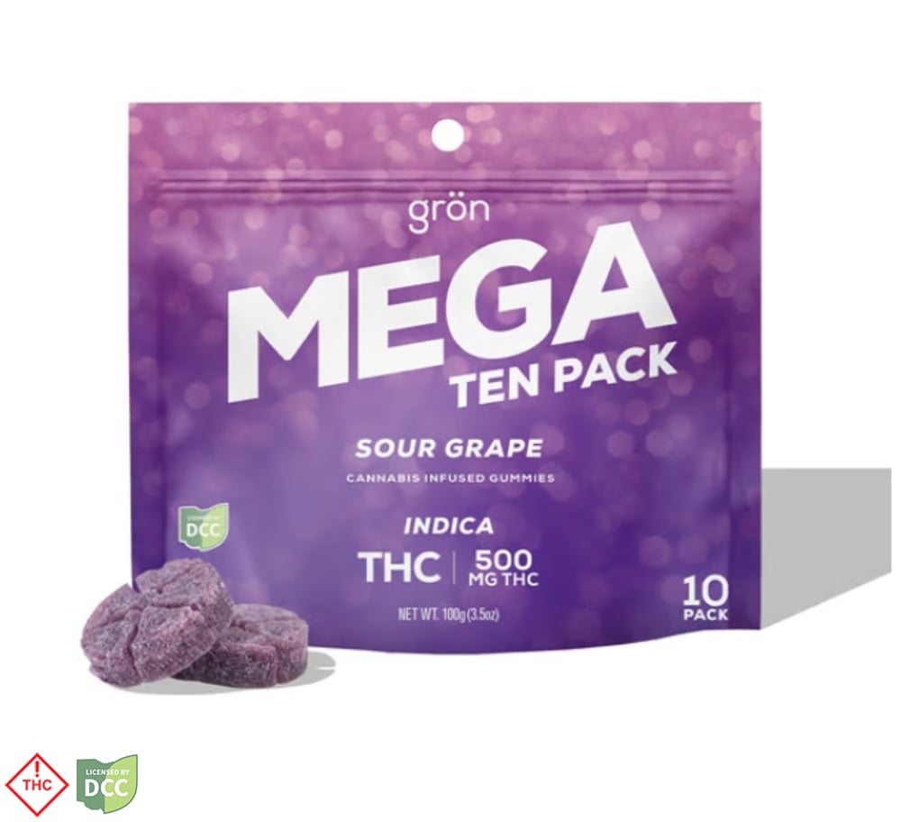 Grön - 5 Day Sour Grape Mega Gummies - 10ct - 500mg