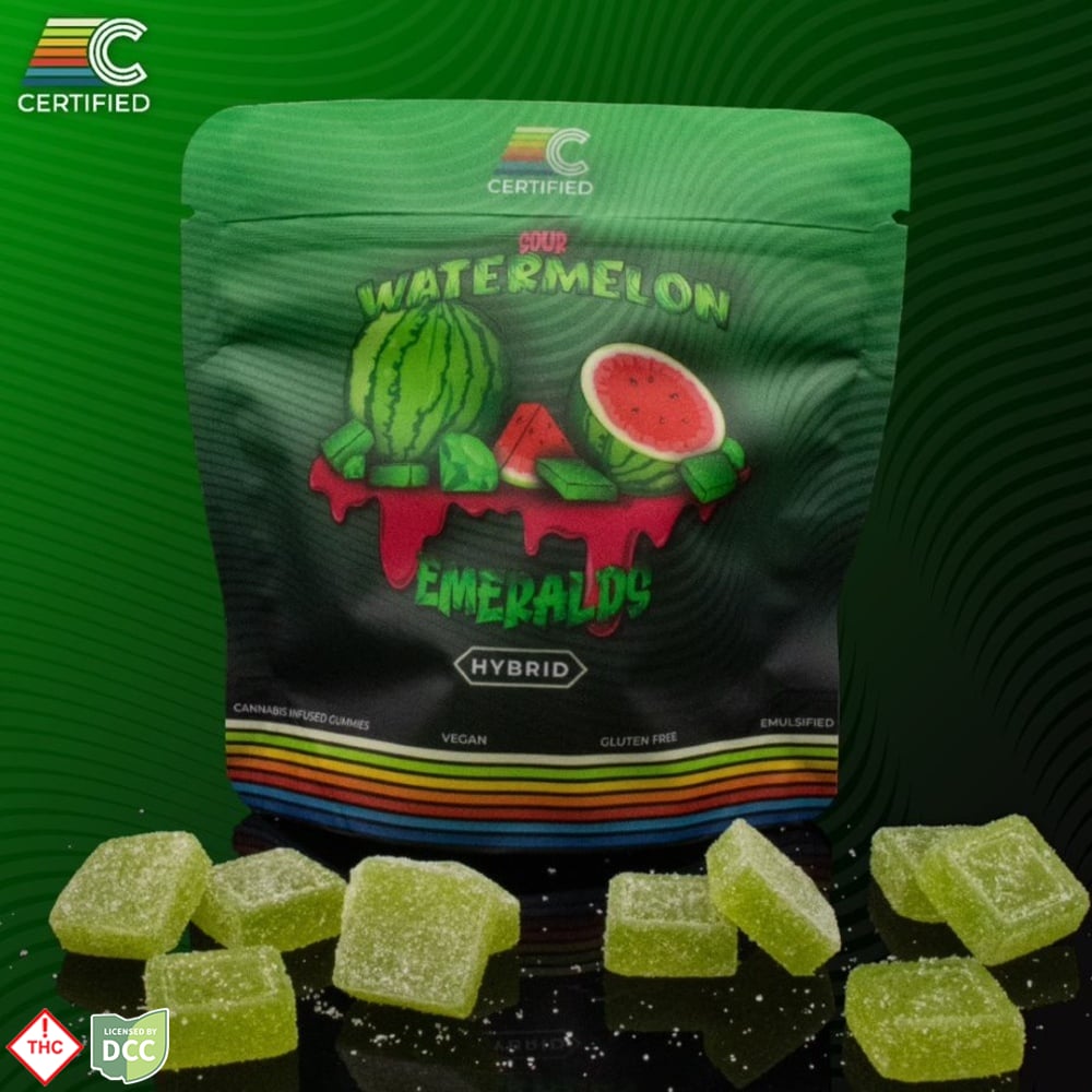Certified Cultivators - Sour Watermelon Emerald Gummies - 10ct - 100mg Certified Cultivators - Sour Watermelon Emerald Gummies - 10ct - 100mg