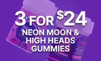 Promotional image for Gummies Neon Moon & High Heads 3 for $24