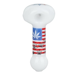 American Hemp Leaf Flag Glow Glass Spoon Pipe