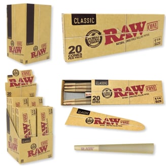 RAW CLASSIC PRE-ROLL CONES - 1 1/4"/84mm - 20pk