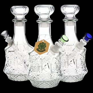 Vintage Decanter Style Glass Water Pipe | Sun Flower | 9.5" | 14mm F | Colors Vary | WP979