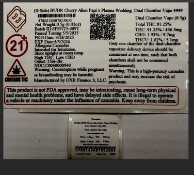 Shop BUDR (I-Side) Cherry Alien Papi x Plasma Wedding Dual Chamber 90.14% I  00950 1g | Budr Cannabis - Tolland Dispensary Tolland, CT