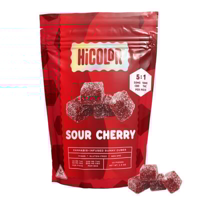 5:1 Sour Cherry [10pk] (500mg CBD/100mg THC) | HiCOLOR | Gummies