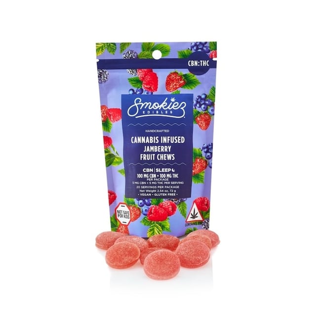 Smokiez - Sweet Jamberry 1:1 THC:CBN Fruit Chews (100mg 20pk) - Image 1 Smokiez - Sweet Jamberry 1:1 THC:CBN Fruit Chews (100mg 20pk) - Image 1