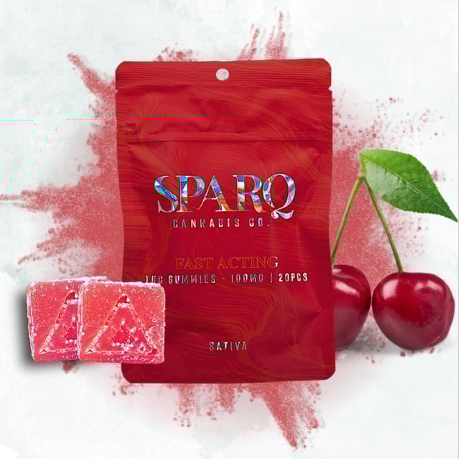 Sparq - Sour Cherry Hybrid Fast Acting Gummies (100mg 20pk) - Image 1 Sparq - Sour Cherry Hybrid Fast Acting Gummies (100mg 20pk) - Image 1