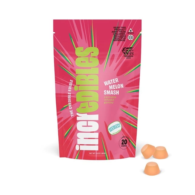 Incredibles - Watermelon Smash Gummies (100mg 20pk) - Image 1 Incredibles - Watermelon Smash Gummies (100mg 20pk) - Image 1