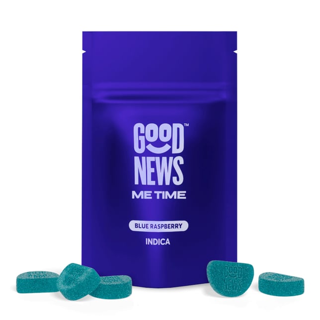 Good News - Me Time Blue Raspberry Indica Gummies (100mg) - Image 1 Good News - Me Time Blue Raspberry Indica Gummies (100mg) - Image 1