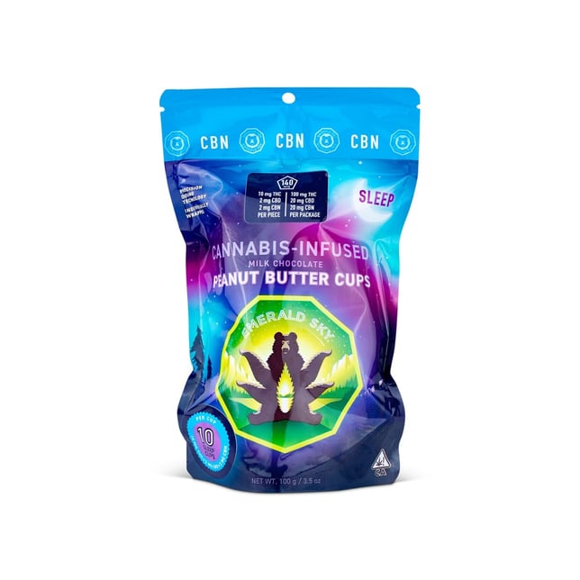 Peanut Butter Cups Dark Chocolate | 10pk/10mg - 100mg THC - 20mg CBN - 20mg CBD | Sleep - Image 1 Peanut Butter Cups Dark Chocolate | 10pk/10mg - 100mg THC - 20mg CBN - 20mg CBD | Sleep - Image 1