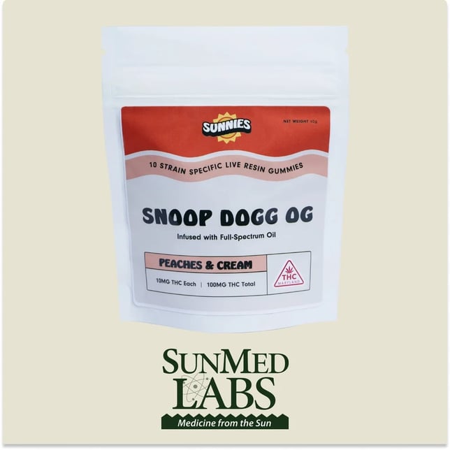 SDG OG Live Resin - Peaches & Cream Gummies Edible [10pk](100mg) - Image 1