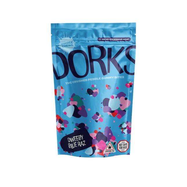 Choice Chews - Dorks Dweeby Blue Raz Sativa Gummies (100mg 20pk) - Image 1 Choice Chews - Dorks Dweeby Blue Raz Sativa Gummies (100mg 20pk) - Image 1