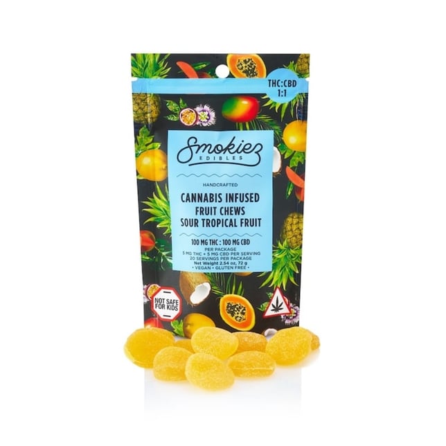 Smokiez - Sour Tropical 1:1 THC:CBD Fruit Chews (100mg 20pk) - Image 1
