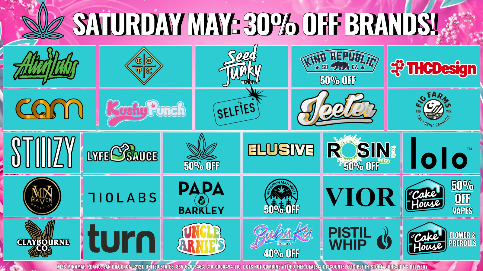 MAY SATURDAY - 30% OFF SELECT BRANDS special