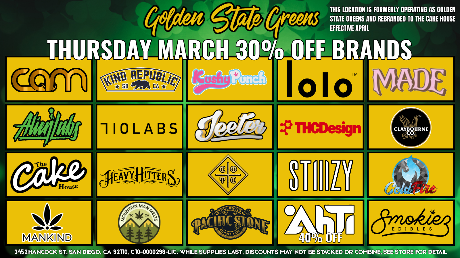 THURSDAY - 30% OFF SELECT BRANDS special