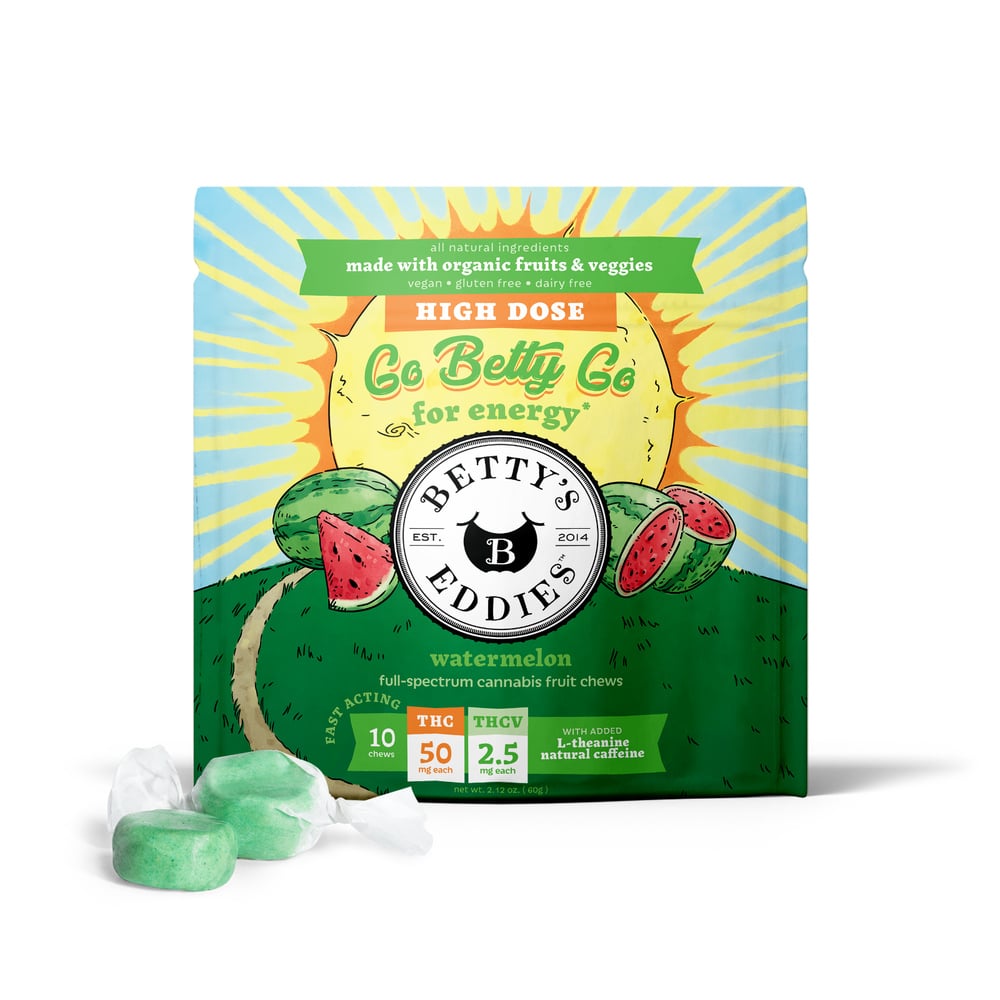Betty's Eddies - Watermelon "Go Betty Go" 2:1 Chews (500mg THC 25mg THCV 10pk) Betty's Eddies - Watermelon "Go Betty Go" 2:1 Chews (500mg THC 25mg THCV 10pk)