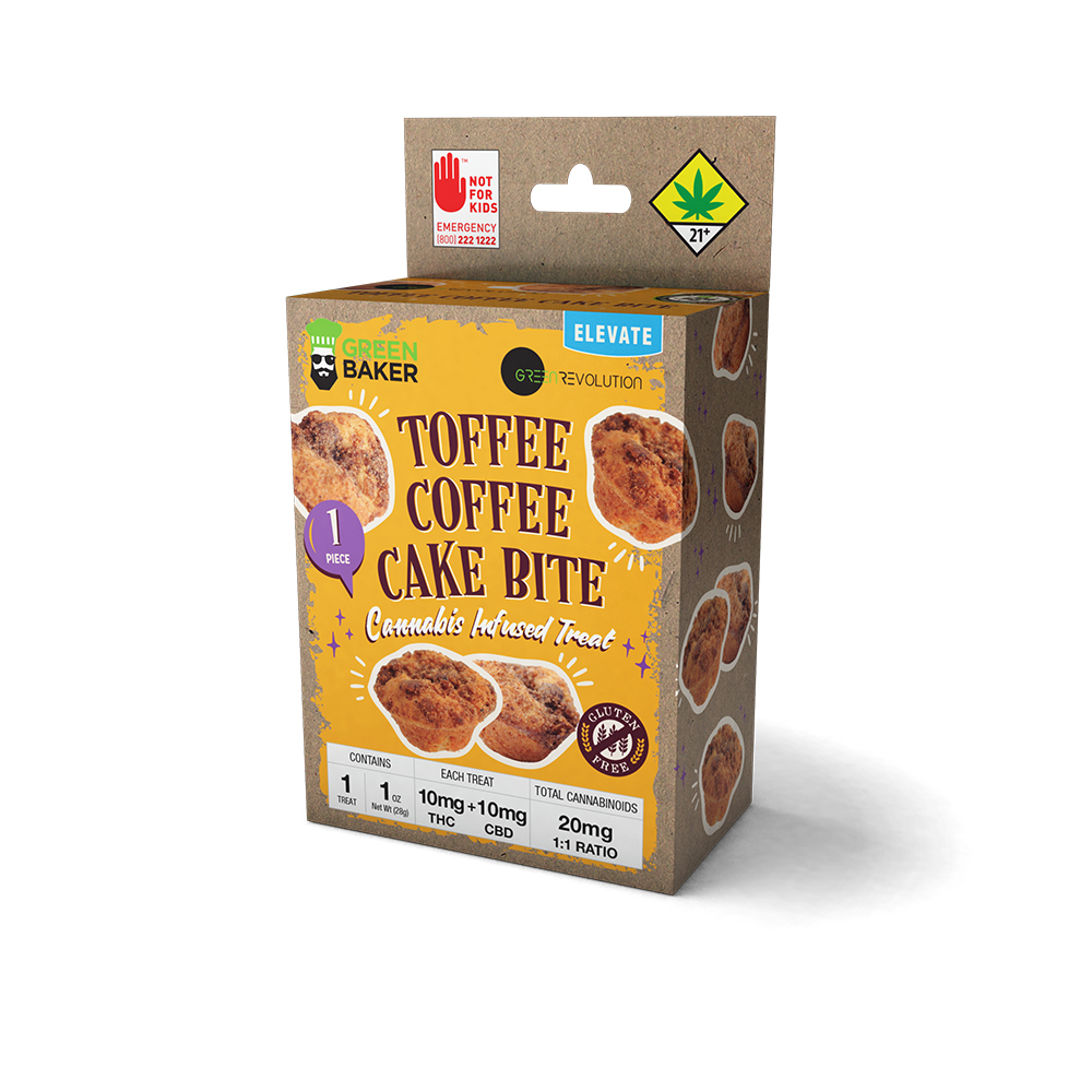 11 Toffee Coffee [3pk] (30mg CBD/30mg THC)** Green Revolution Cake Bites Jane