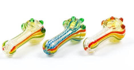 3.5" Rasta Latti Spoon Hand Pipe with Knockers - Rasta Stripe