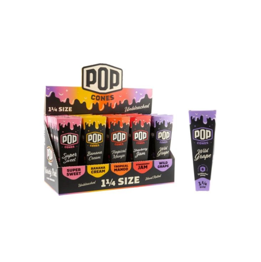 Pop Cones 1 ¼ Size Assorted Flavor Cones -Unbleached