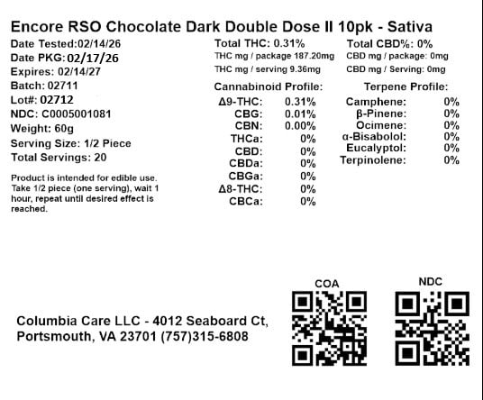 Dark Chocolate Double Dose II - Sativa [10pk] (200mg)