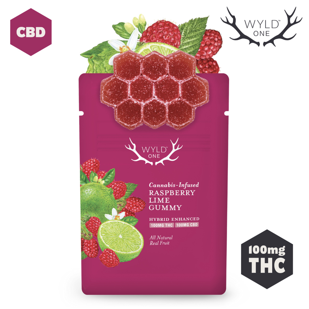 Wyld ONE: Raspberry Lime 1:1 CBD + Hybrid Gummy | 100mg THC:100mg CBD