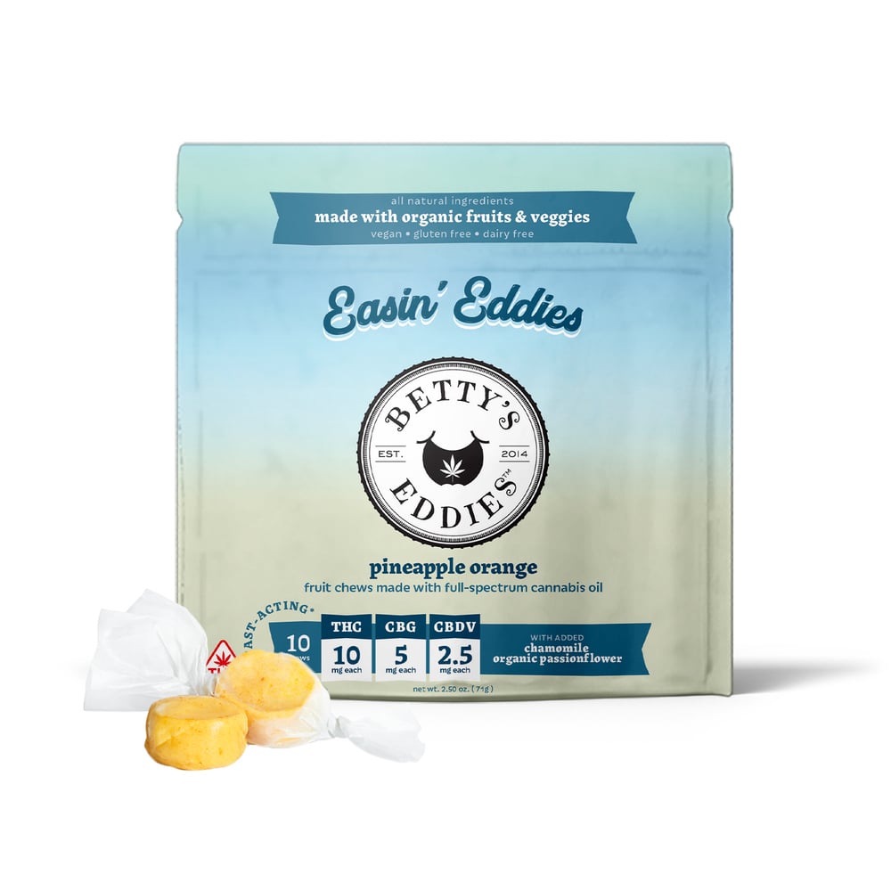Easin’ Eddies Pineapple Orange [10pk] (100mg THC/50mg CBG/25mg CBDV) Stress Relief Fruit Chews