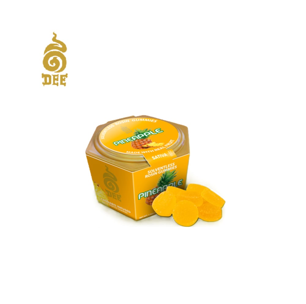 PINEAPPLE 2:1 THC:THCV 100MG 10 PACK SOLVENTLESS ROSIN INFUSED GUMMIES