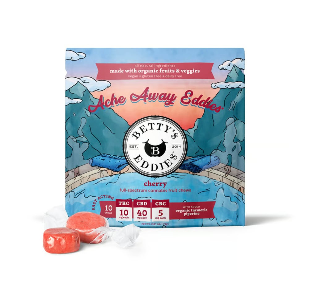 Achy Eddies Cherry [10pk] (100mg THC/400mg CBD/50mg CBC) Pain Relief Fruit Chews