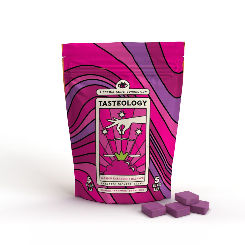 Tasteology - Passion Raspberry Balance Gummies (100mg THC 100mg CBD 20pk) product photo