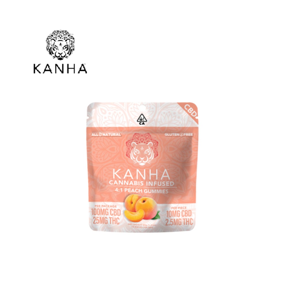 4:1 PEACH 100MG THC 25MG CBD 10 PACK GUMMIES