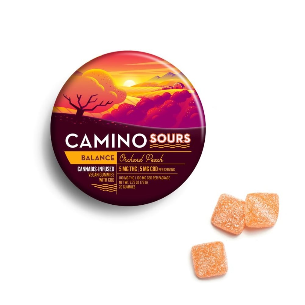 KIVA Camino - Sour Orchard Peach 1:1 THC:CBD Gummies (100mg 20pk) KIVA Camino - Sour Orchard Peach 1:1 THC:CBD Gummies (100mg 20pk)