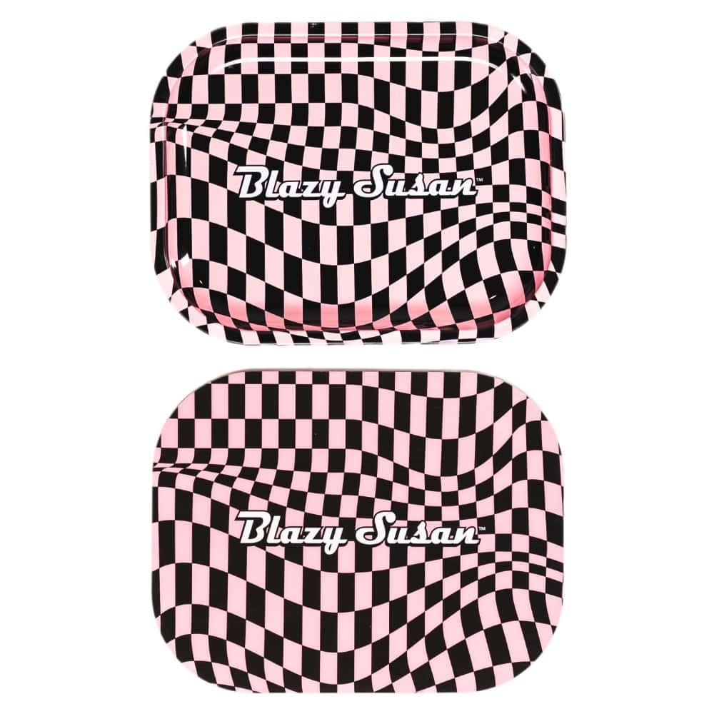 Blazy Susan Metal Rolling Tray Small w/ lid Trippy Checkers