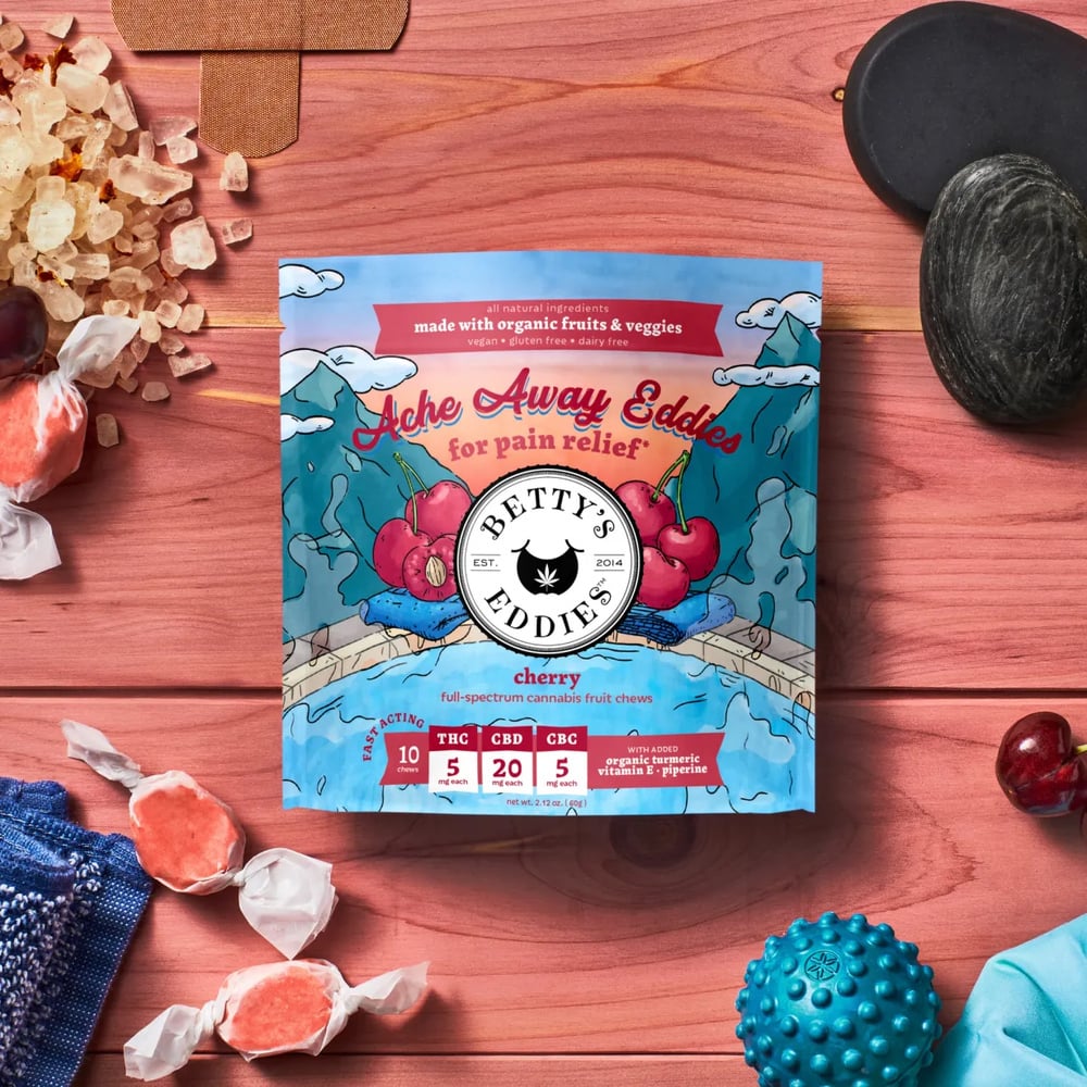Betty's Eddies - Cherry "Ache Away" 1:4:1 Chews (50mg 10pk) Betty's Eddies - Cherry "Ache Away" 1:4:1 Chews (50mg 10pk)