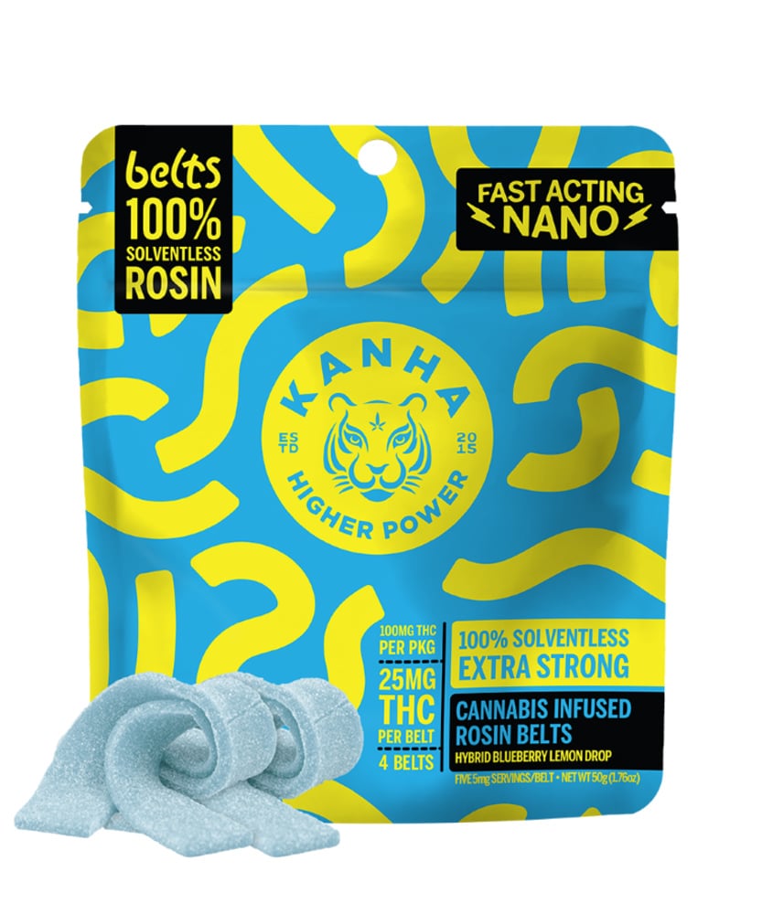 Kanha - Hybrid Sour Blueberry Lemon Drop Rosin Gummy Belts (100mg) Kanha - Hybrid Sour Blueberry Lemon Drop Rosin Gummy Belts (100mg)