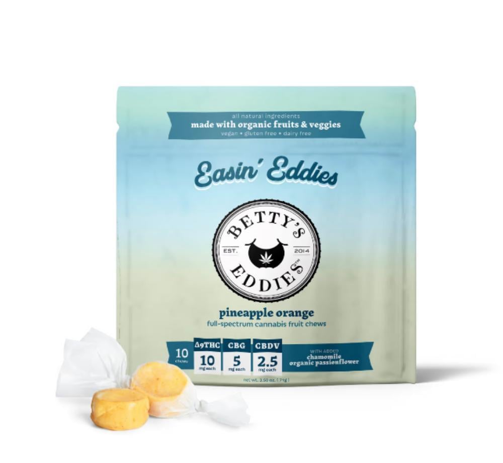 Easin’ Eddies Pineapple Orange [10pk] (100mg THC/50mg CBG/25mg CBDV) Stress Relief Fruit Chews