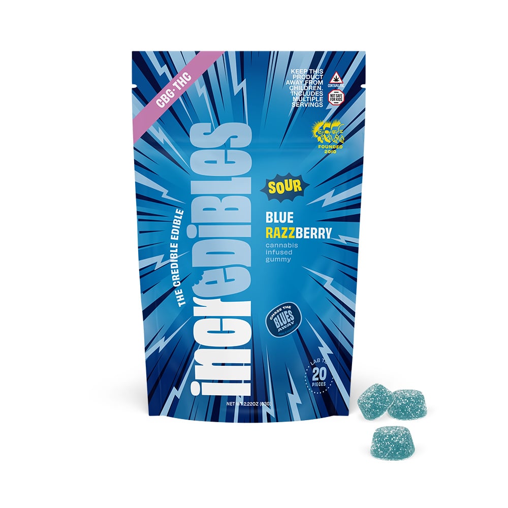 Shop Incredibles - Sour Blue Razzberry THC:CBG Gummies (100mg THC