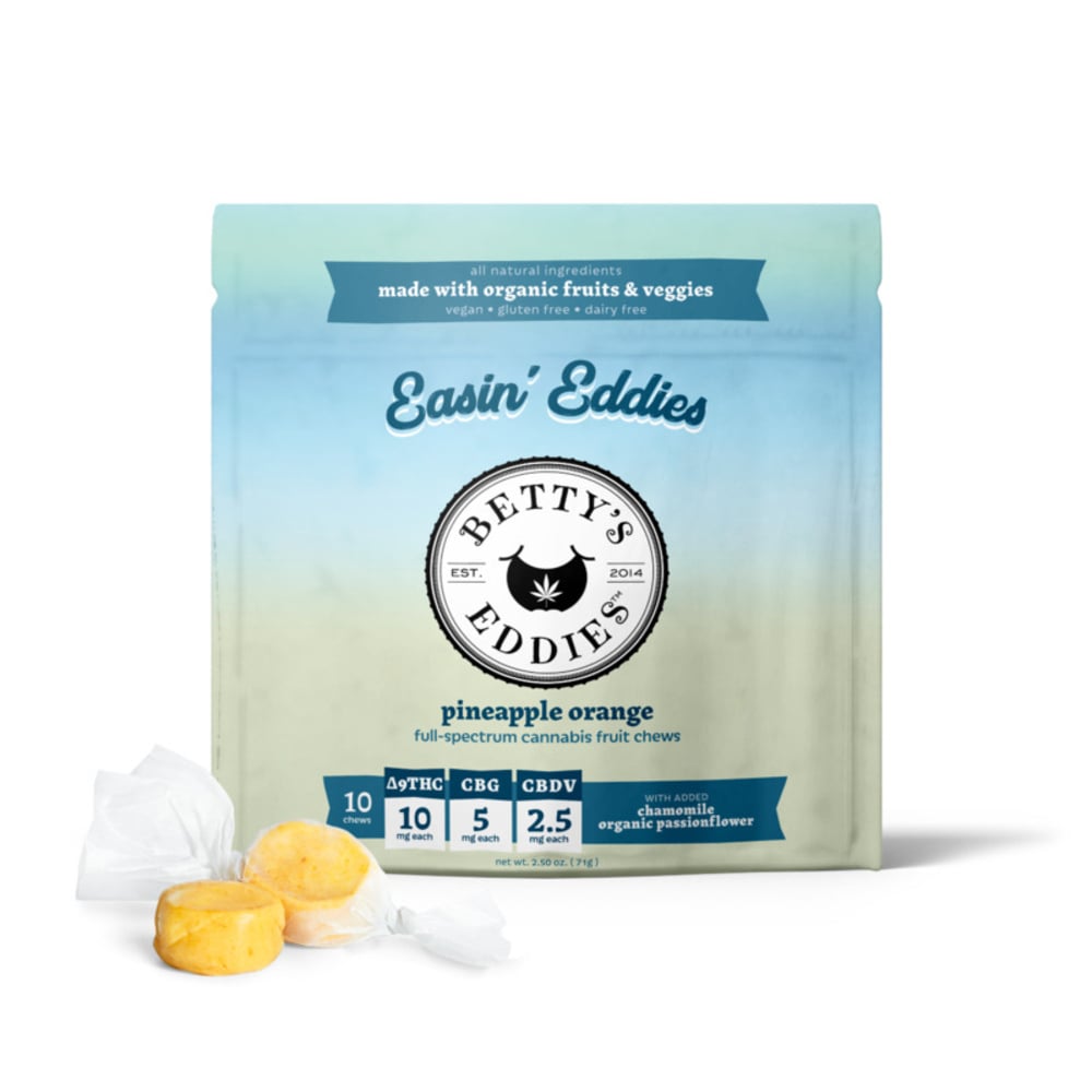 Easin’ Eddies Pineapple Orange [10pk] (100mg THC/50mg CBG/25mg CBDV) Stress Relief Fruit Chews