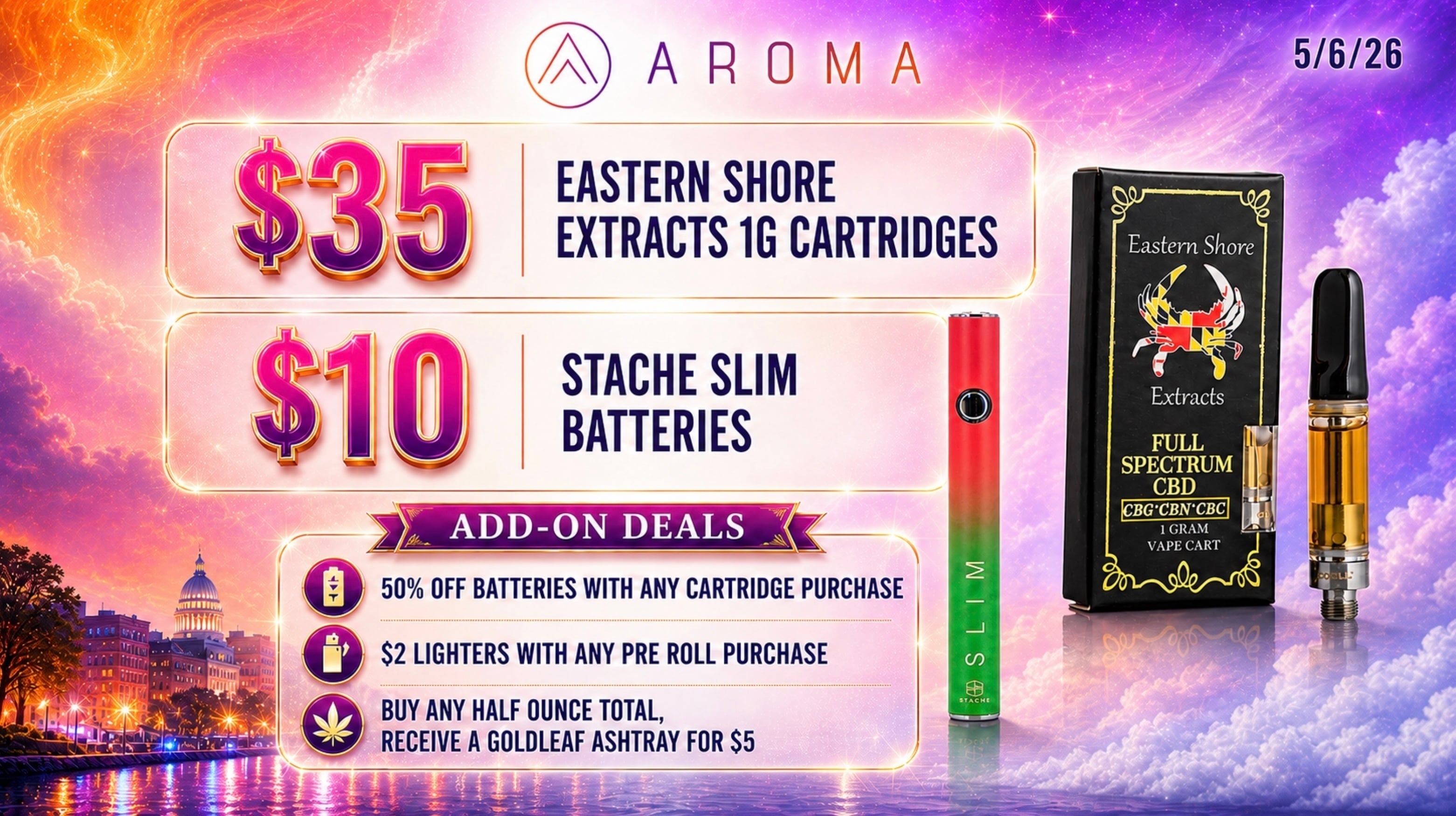 $35 Eastern Shore Extracts 1g Cartridges special