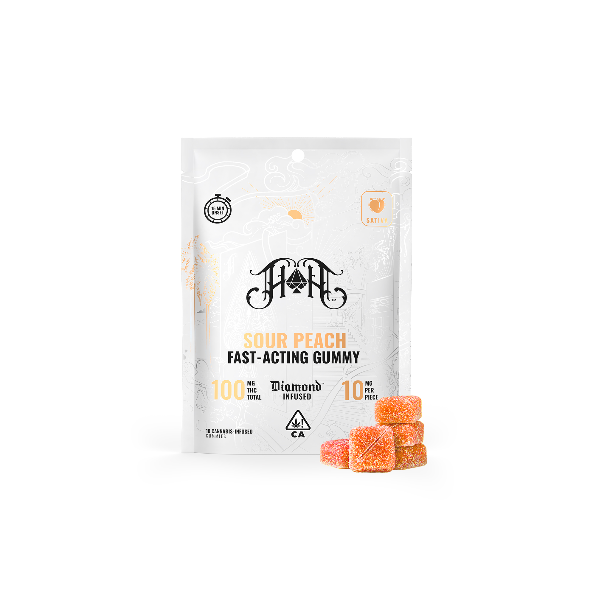 Sour Peach | Sativa - Fast-Acting Gummies - 100mg THC